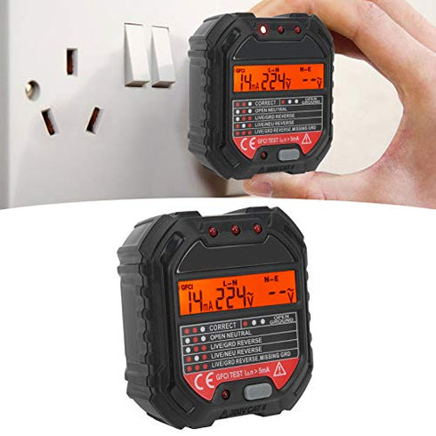 HT107B 90-250V Socket Tester, 3-Pin Outlet Tester for Voltage Leakage Test Electric Circuit Detector