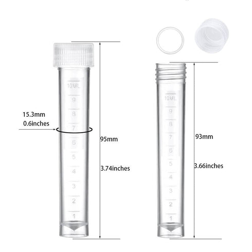 50PCS 10ml Plastic Small Vials with Screw Caps Sample Tubes Cryotubes,PP Material, Free from DNase, RNase, Human DNA