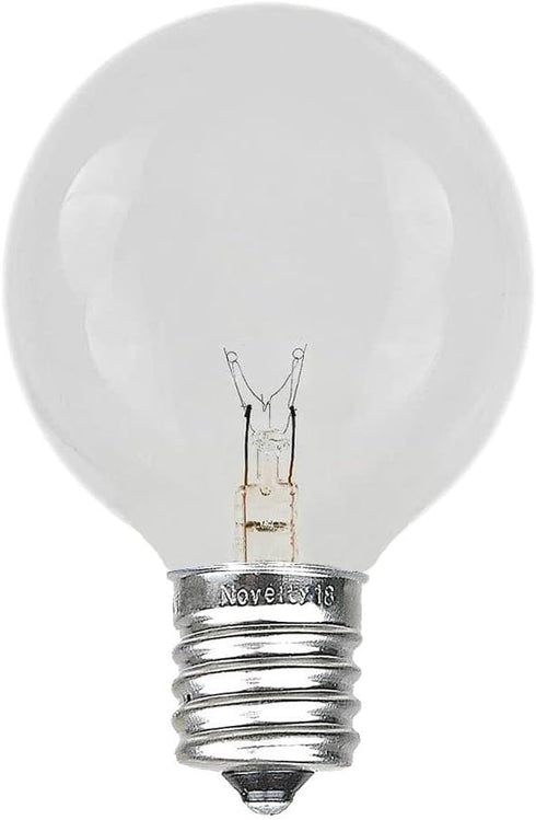 25 Pack G50 Bulbs, E17/C9 7 Novelty Lights Outdoor Patio Globe Replacement Clear, Intermediate Base, Watt