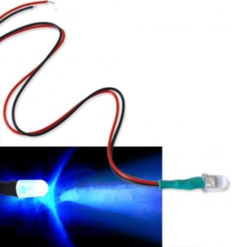 MarineLED 2X Bulb 5-12V 5mm Blue LED Light Single Pre-Wired Light Bright Round Top Clear