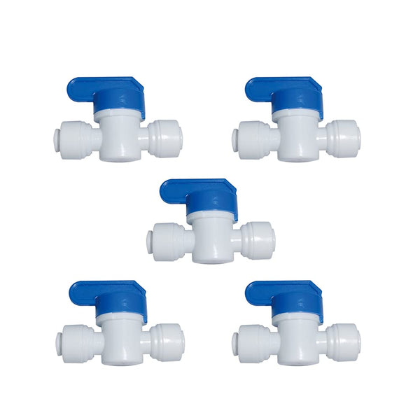 Malida 1/4 inch O.D. Quick Connector Ball Valve, Tube Fitting for RO Systems, Purifiers, Filters - Pack of 5