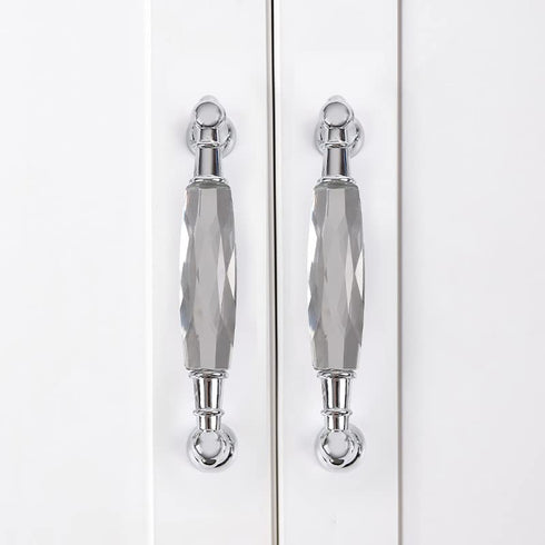 Generic 96MM) Silver and Black Long Crystal Handle Bedside Dressing Table Zinc Alloy Handle Drawer Wardrobe Glass