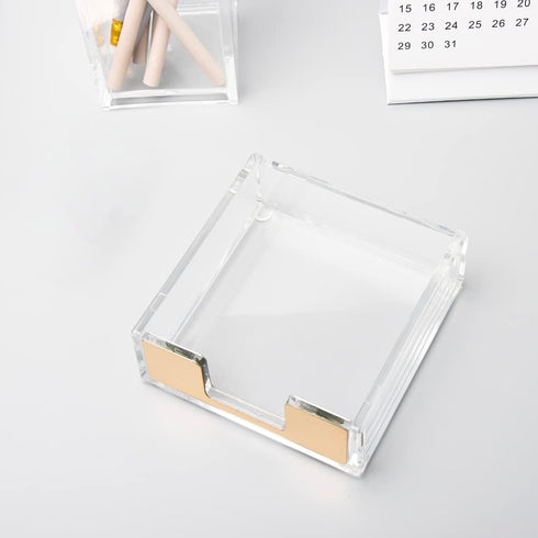 MEI YI TIAN Gold Sticky Notes Holder, Clear Acrylic Memo Note Cube Dispenser 3.5x3.3 for Office Desk Accessories