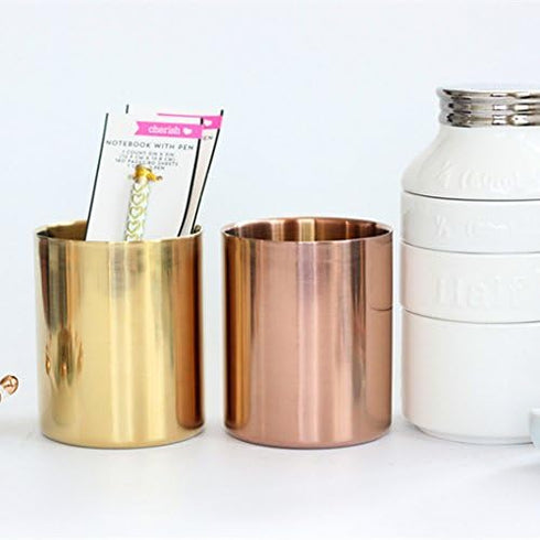 MEI YI TIAN Gold Pen Holder, Glossy Stainless Steel Pencil Cup for Home Office Desk Organizers