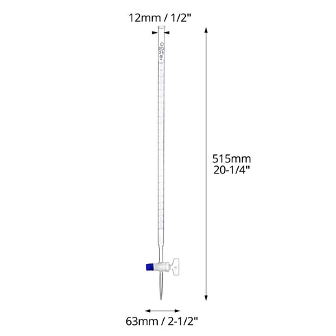 25mL 2 Pack 22.5 Inches QWORK Class A Borosilicate Burette with Glass Key Stopcock - Laboratory Grade, Precision