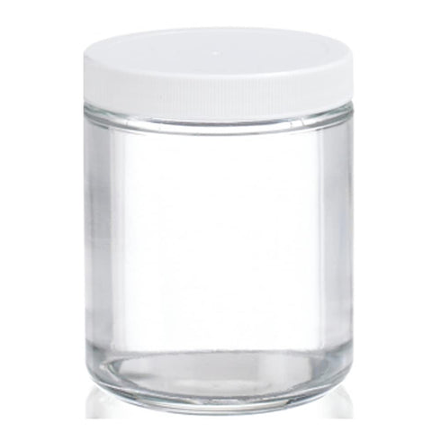 Wheaton W216921 Clear Glass 8oz Straight Sided Jar - Without 70-400 White Polypropylene Poly-Vinyl Lined Screw Cap,