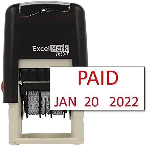 ExcelMark Self-Inking Rubber Date Stamp - Compact Size with Red Ink