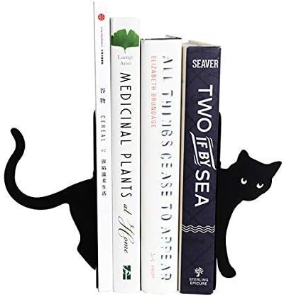 MsFun Books Ends Decorative, Cat Bookends Cute for Bookshelf,Unique Heavy Books Holder, Black Office Decor Cat Desk