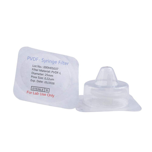 Sterile Syringe Filter PVDF Hydrophilic Filtration 0.22 um Pore Size, 25 mm Membrane Diameter - 20/pk by Labfil
