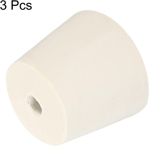 MECCANIXITY Rubber Tapered Plug 28mm to 37mm with 8mm Hole for Test Tubes, White, 3 Pieces