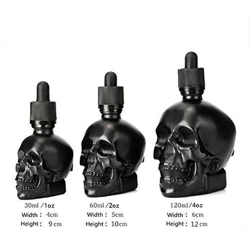 Tvoip Glass Dropper Bottle 2OZ/60ML Skull Shape Bottle for Halloween, E Liquid, Essential Oil with Pipette