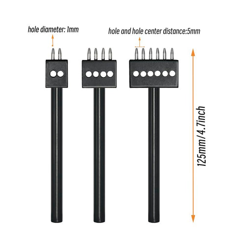 Leather Round Hole Punching Tool 3pcs Prong Punch Tool Set with 2/4/6 Prong Options for Precise Round Hole Punching DIY Leather craft 5MM