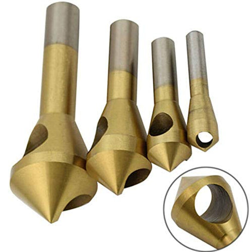 TJP 4pcs Chamfer Countersink Deburring Drill Bit Crosshole Cutting Metal Wood Tools