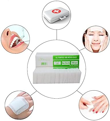 200 PCS Premium 4-ply Non-Woven Non-Sterile Sponge Gauze Pad, 2" X 2" Dental, Salon, All Purpose (1 Pack) White