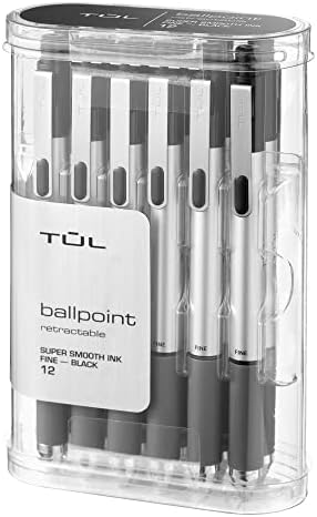 TUL BP3 Ballpoint, Retractable, Fine Point, 0.8 mm, Silver Barrel, Black Ink, Pack of 12