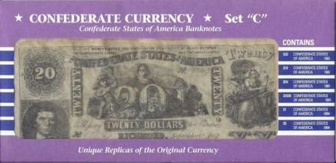 Historical Documents Set: 25 (Set Set Confederate Currency Replica Notes A, B, C, & D) - Civil War Era Currency Replica