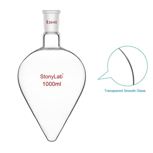 stonylab Recovery Flask, Heavy Wall Single Neck Borosilicate Glass Rotary Evaporator Flask, 1000 ml, Pear-Shaped