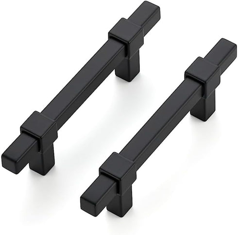 3 Pack Black Cabinet Handles, 3" Hole Center Matte Black Drawer Pulls for Kitchen Cabinets Hardware