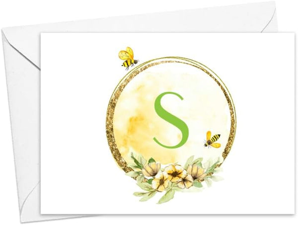 Designing Moments Personalized Folded Monogram Cards, Bee and Honey Monogram Note Cards, Couples Stationery