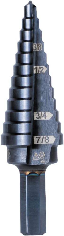 Klein Tools KTSB14 Step Drill Bit #14, Double-Fluted, 3/16 to 7/8-Inch with Easy-to-Read Markings