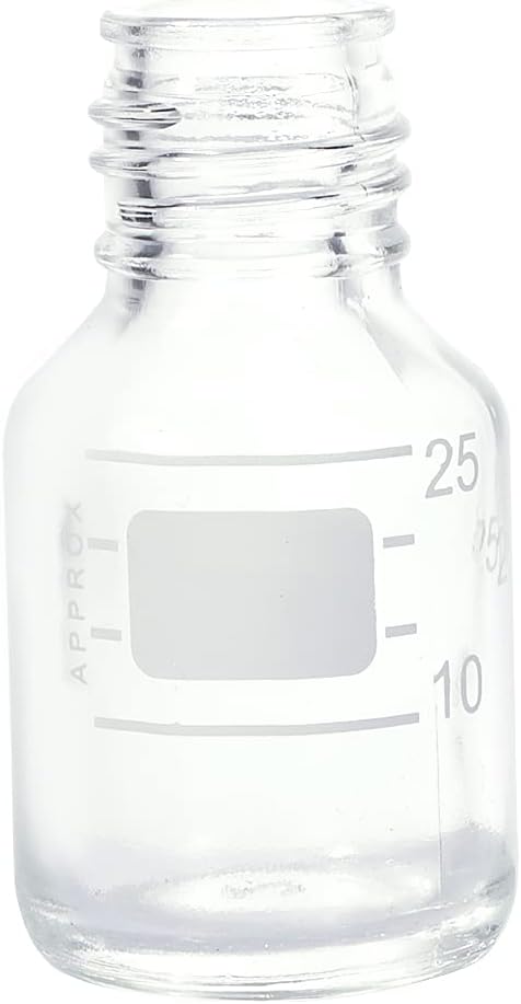 Moonetto 10 Pieces 25ml Graduated Round Glass Bottles, Solvent Jars with GL25 Blue Polypropylene Cap