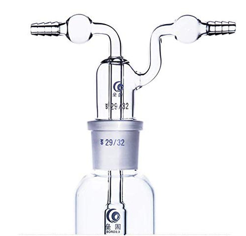 Lab Gas Washing Bottle Glass 250ML Vacuum Trap for Chemistry Lab Glassware Kit with Two Bend Tubes 29/32 Joint
