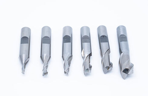 Single End 2 Flute End Mill Set - 6PCS with 3/8" Shank, Plastic Stand