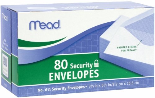Meadwestvaco Boxed Envelopes, Security No. 6, 3.63 in. x 6.5 in. 80-Pkg