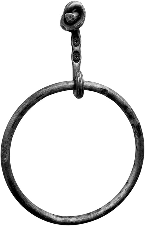 Hand Forged Knot Metal Towel Ring, Wrought Iron Handmade Wall Mounted Holder, Black Antique Finish