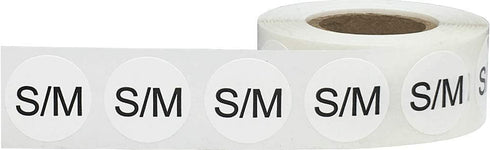 White Circle Clothing Size Stickers S/M for Retail Apparel, 0.75 Inch, 500 Total Adhesive Labels
