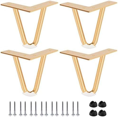 Btowin 4 inch 4Pcs Hairpin Legs, Heavy Duty Metal Furniture Legs with Rubber Floor Protectors & Screws for Home DIY