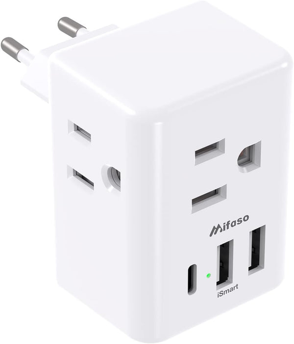 European Travel Plug Adapter with USB Charging Ports, International Type C Power Adapter for US to Europe
