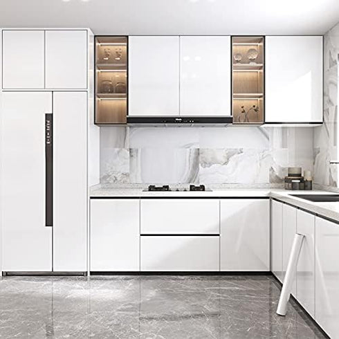 TANONE Glossy White Contact Paper, 17.7" X 118" Waterproof Peel and Stick Wallpaper for Cabinets, Pure White