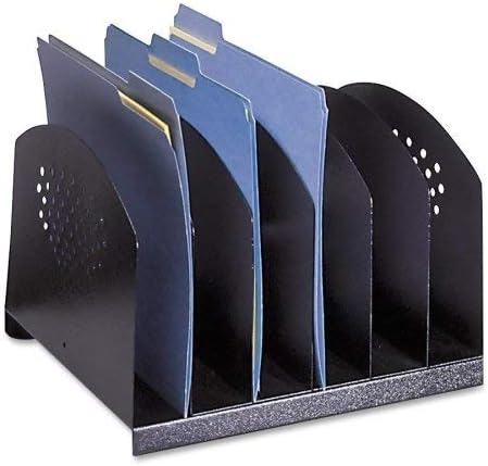 Safco Products 3155BL Steel Desk Organizer Rack, Black, with 6 Vertical Sections