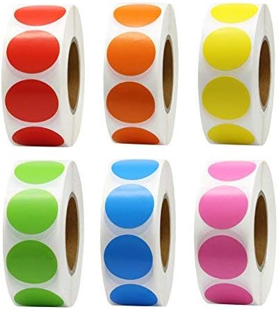 Hcode 1 Inch Color Coding Label Stickers - 6000 Pieces Round Colorful Permanent Adhesive Dots for Garage Sale