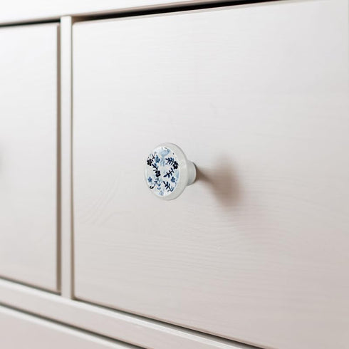 4 Pack 1.37" Floral Decorative Cabinet Knobs, Elegant ABS Glass Round Handles for Home Kitchen and Bedroom - Stylish Furniture Drawer Pulls (Blue Ceramic Flower 4) by LORVIES