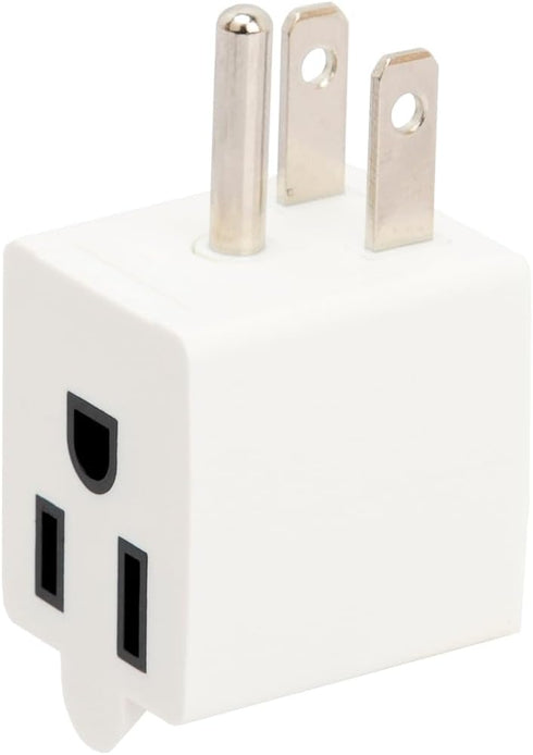 90 Degree Right Angled USA 3-Prong Male-Female Adapter, 5-15P to 5-15R Direction Changer, Space Saving White
