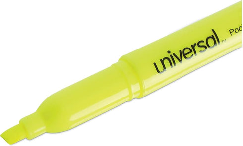 Pocket Highlighters | Fluorescent Yellow Ink, Chisel Tip, Yellow Barrel | Dozen