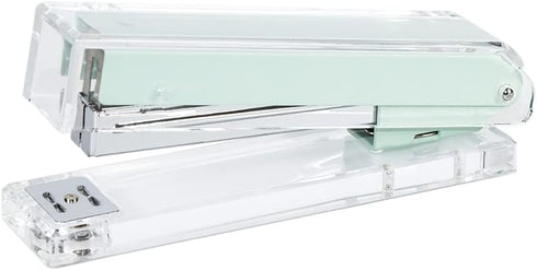 Mint Green Desk Stapler, Large Capacity Non-Slip Clear Acrylic Body, No-Jam Desktop Stapling Tools for Office Home