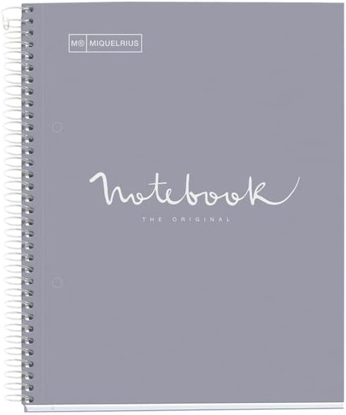 Miquel Rius M Emotions 1 Sprial Subject Notebook, Lined 11" x 8.5", 80 Sheets Heavy Weight White Paper, 3 Hole Punched, Micro-Perforated, Gray Board Cover