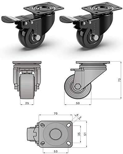 GBL 2" Heavy Duty Caster Wheels with Brakes, Set of 4, Up to 440Lbs, Silent Rubbered Trolley Wheels