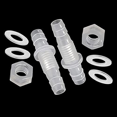 JoyTube 3/8" Hose ID Barb Thru-Bulk Bulkhead Fittings, Plastic Union Adapter with Stainless Steel Washers, Pack of 2