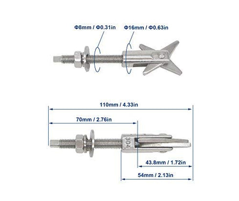 Toggle Anchor Bolts, Heavy Duty Hollow Wall Anchors, 304 Stainless Steel, Pack of 4