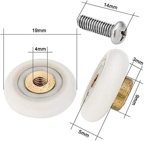 4X Replacement Shower Door Rollers/Runners/Wheels, 19mm Diameter