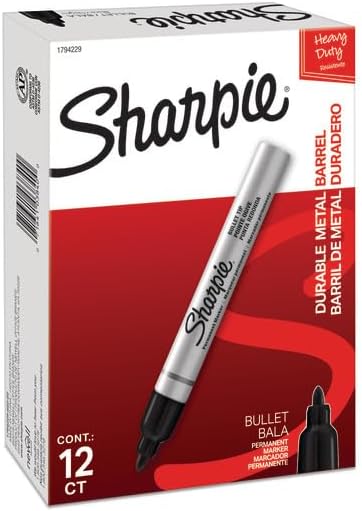 Sharpie Metal Barrel Permanent Markers, Bullet Tip, Black, 12 Count