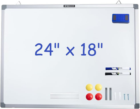 M&G 24" x 18" White Board Dry Erase Board, Magnetic for Wall with 2 Markers, 4 Magnets & 1 Eraser