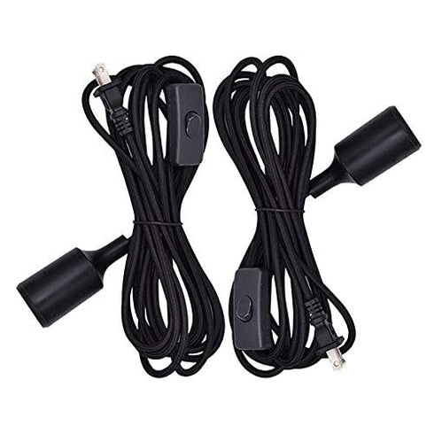 2 Pack 16.4Ft E26/E27 HESSION Plug-in Pendant Light, Vintage Industrial Edison Light Socket Silica Gel Base, Black