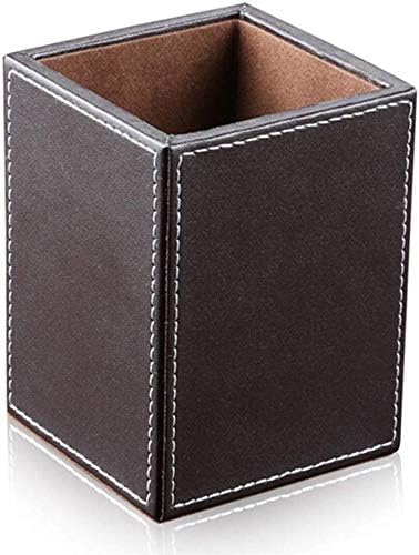 Black PU Leather Square Pens Pot - Pencils Holder Cup Desktop Stationery Organizer Case (L:3.35 x W:3.35 x H:4.72