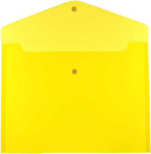 JAM PAPER Plastic Envelopes with Snap Closure - Letter Booklet - 9 3/4 x 13 - Yellow - 12/Pack