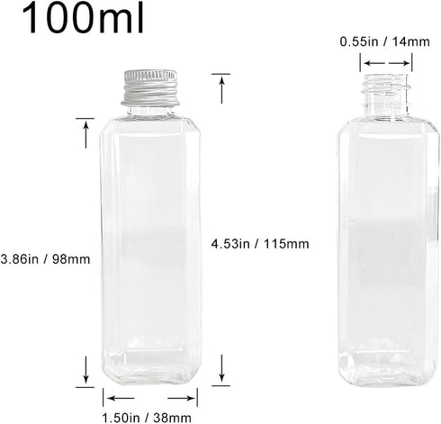 100ml Rectangle Bottles Travel Kit Refillable PET Plastic Square Portable Jar With Aluminium Screw Cap Leakage Proof Healthy 20pcs